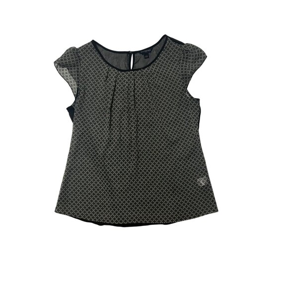 Banana Republic Black & White Cap Sleeve Blouse Large 1706 - Picture 1 of 6